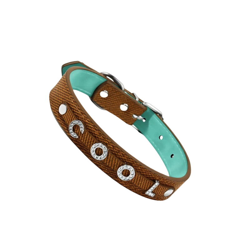 Personalized Pet Collar with Rhinestone Letters – Brown