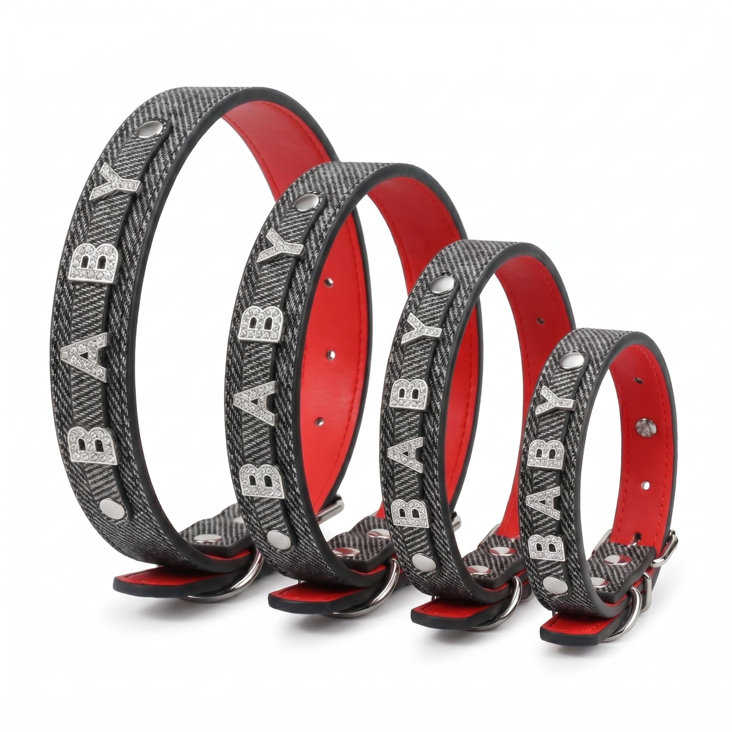 Personalized Pet Collar with Rhinestone Letters – Gray