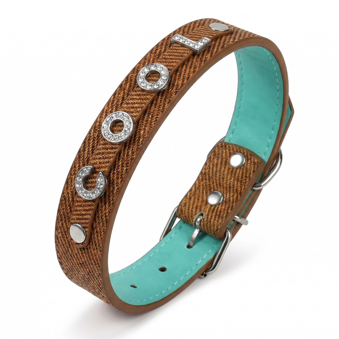 Personalized Pet Collar with Rhinestone Letters – Brown