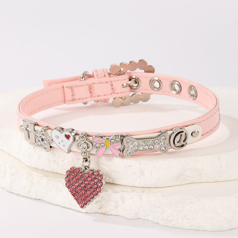 Bling Rhinestone Letter Charm Pet Collar – Cute Dog & Cat Collar