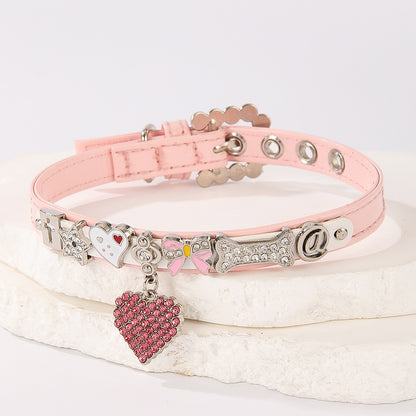 Bling Rhinestone Letter Charm Pet Collar – Cute Dog & Cat Collar