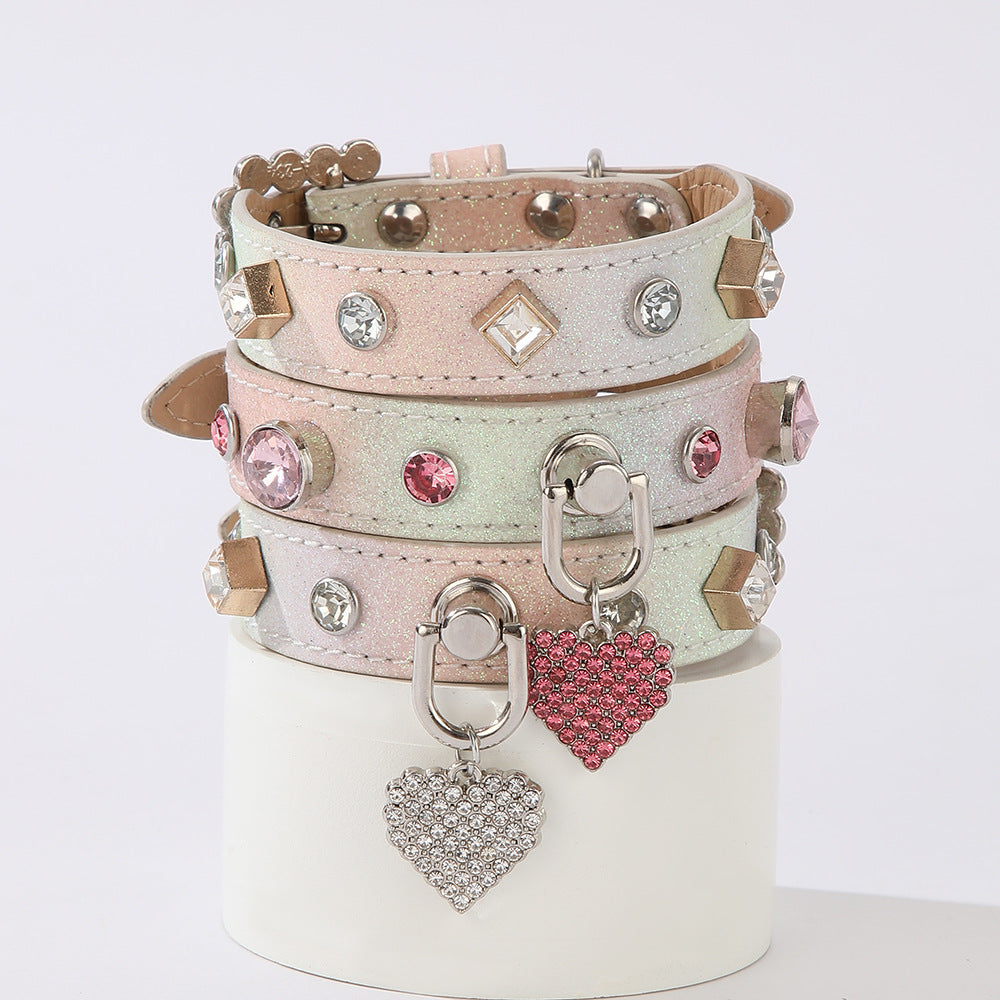 Glitter Rhinestone Heart Charm Pet Collar – Bling Dog & Cat Collar