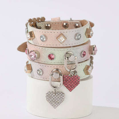 Glitter Rhinestone Heart Charm Pet Collar – Bling Dog & Cat Collar