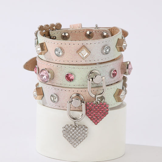 Glitter Rhinestone Heart Charm Pet Collar – Bling Dog & Cat Collar