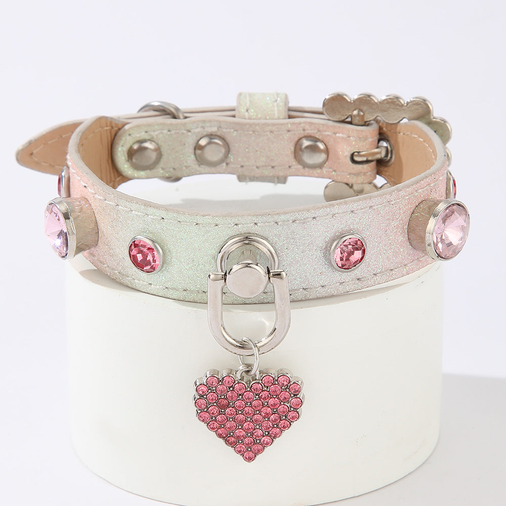 Glitter Rhinestone Heart Charm Pet Collar – Bling Dog & Cat Collar