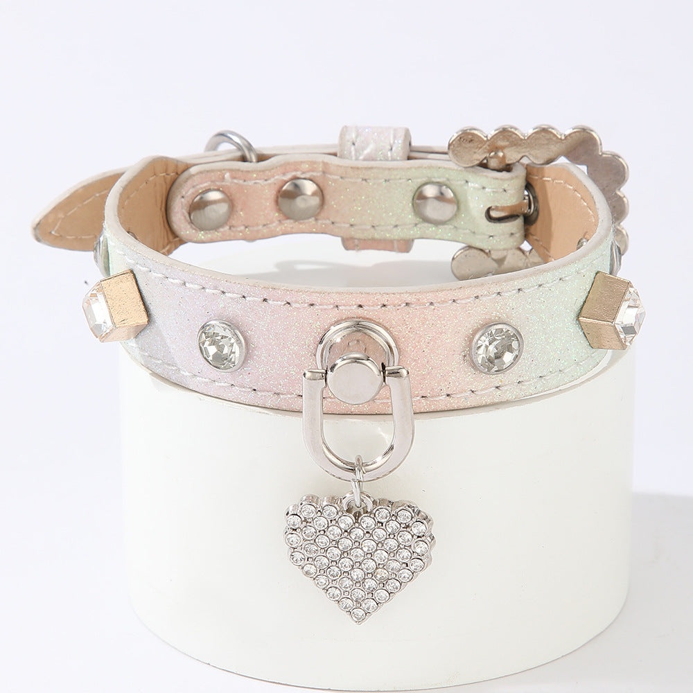 Glitter Rhinestone Heart Charm Pet Collar – Bling Dog & Cat Collar