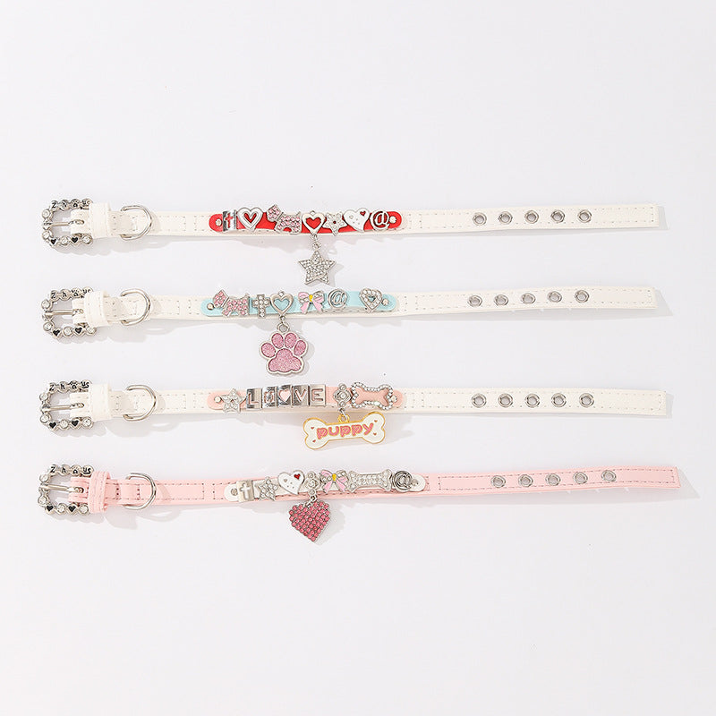 Bling Rhinestone Letter Charm Pet Collar – Cute Dog & Cat Collar
