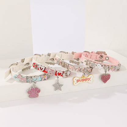 Bling Rhinestone Letter Charm Pet Collar – Cute Dog & Cat Collar