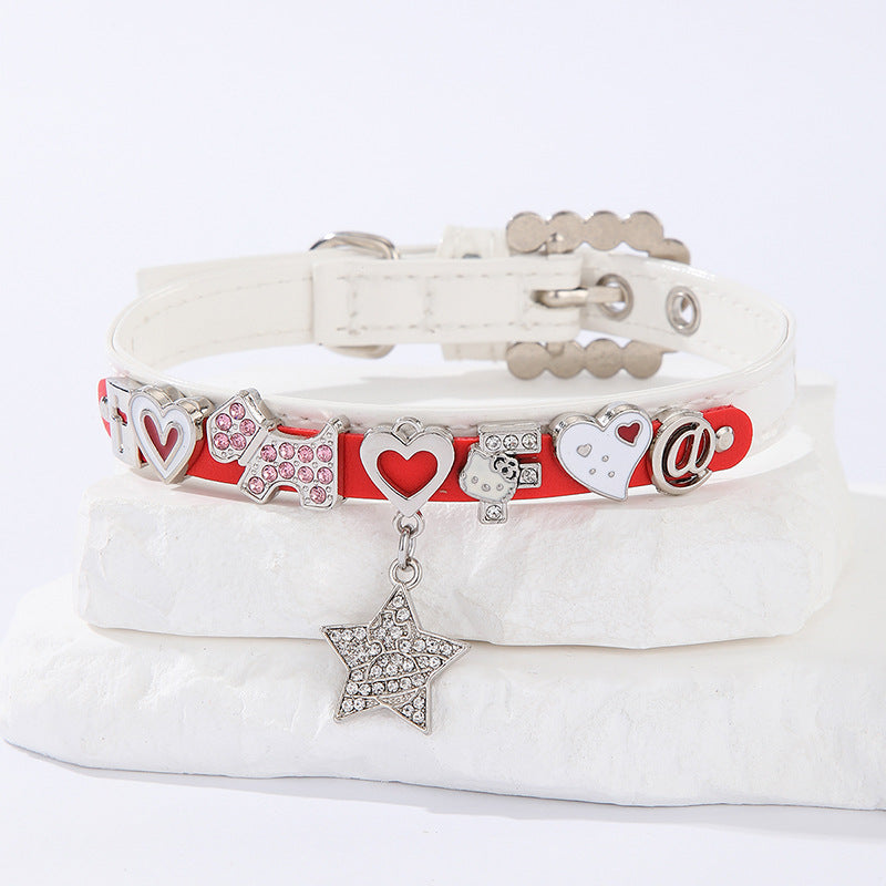 Bling Rhinestone Letter Charm Pet Collar – Cute Dog & Cat Collar