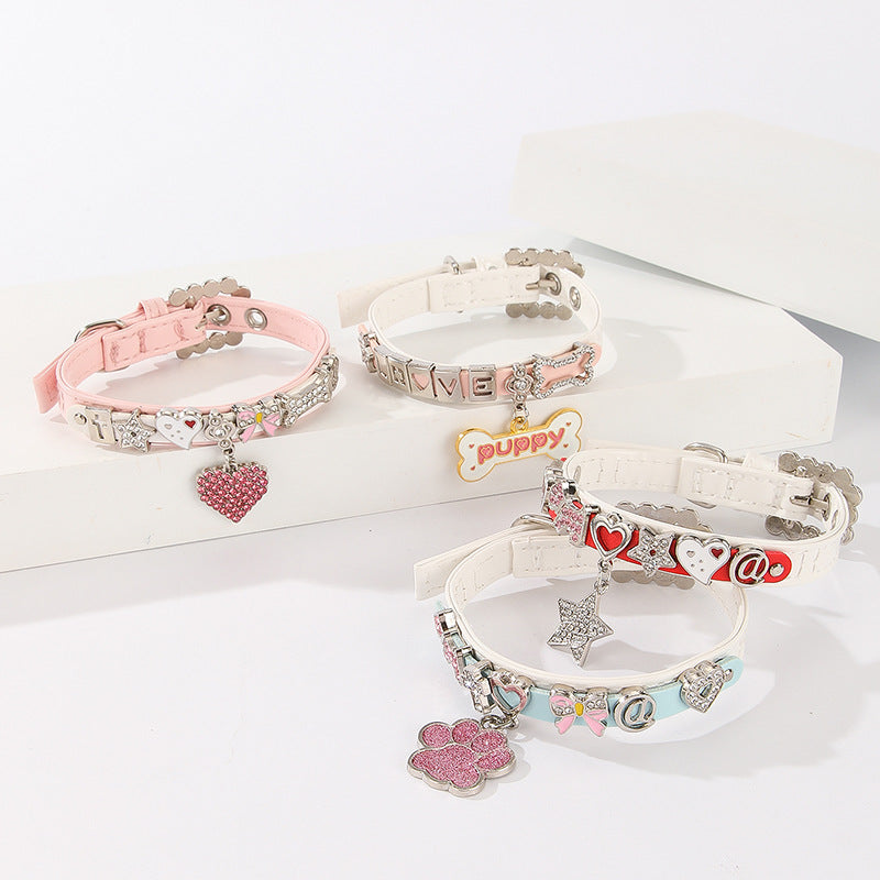 Bling Rhinestone Letter Charm Pet Collar – Cute Dog & Cat Collar