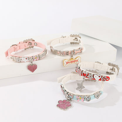 Bling Rhinestone Letter Charm Pet Collar – Cute Dog & Cat Collar