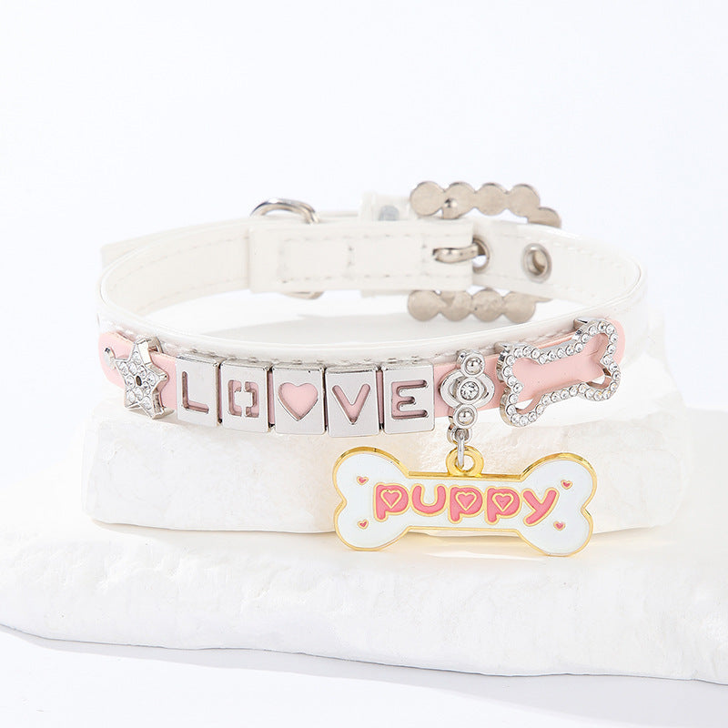 Bling Rhinestone Letter Charm Pet Collar – Cute Dog & Cat Collar