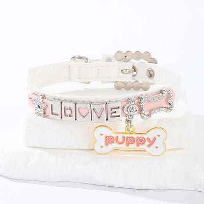 Bling Rhinestone Letter Charm Pet Collar – Cute Dog & Cat Collar