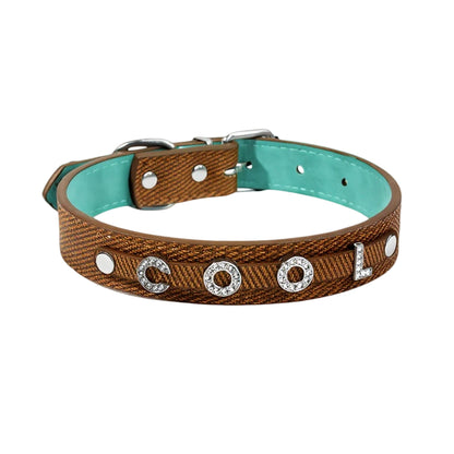 Personalized Pet Collar with Rhinestone Letters – Brown