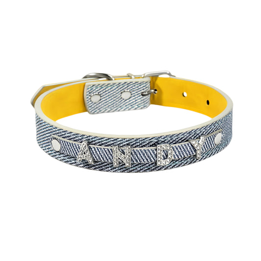 Personalized Pet Collar with Rhinestone Letters – Silver