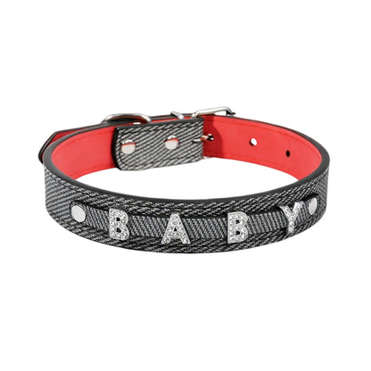 Personalized Pet Collar with Rhinestone Letters – Gray