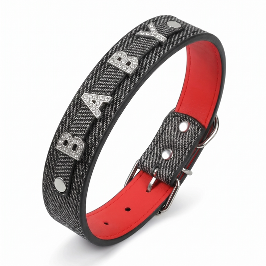 Personalized Pet Collar with Rhinestone Letters – Gray